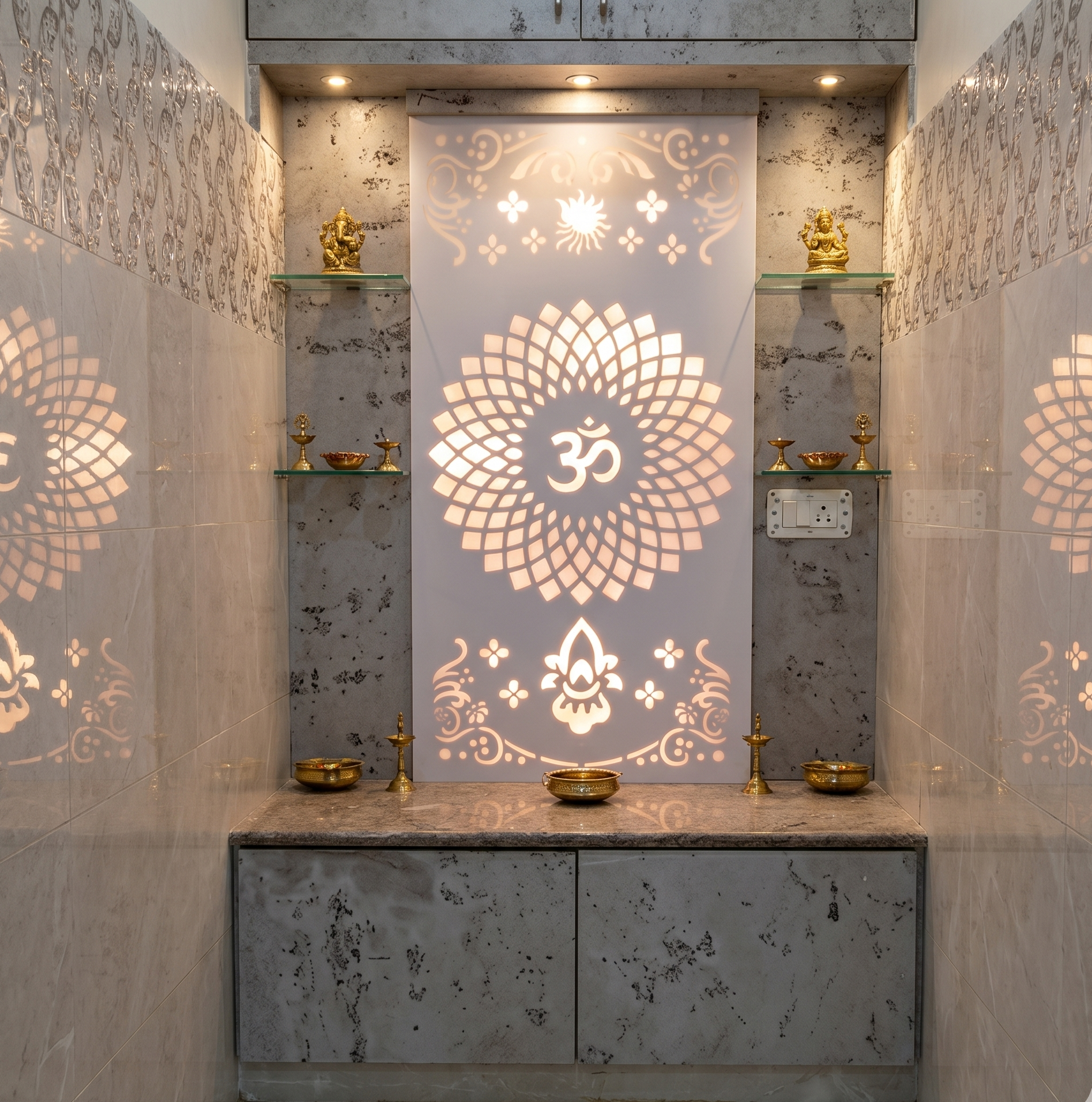 Pooja unit design with proper lighting