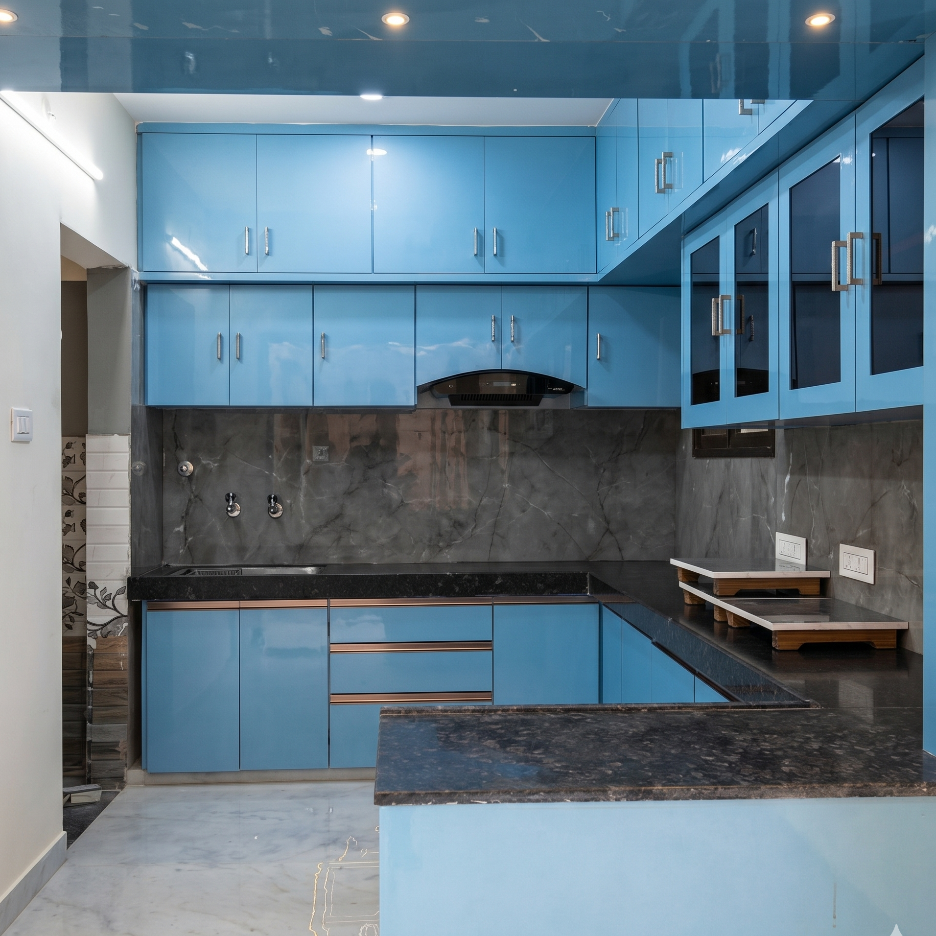 blue and black kitchen