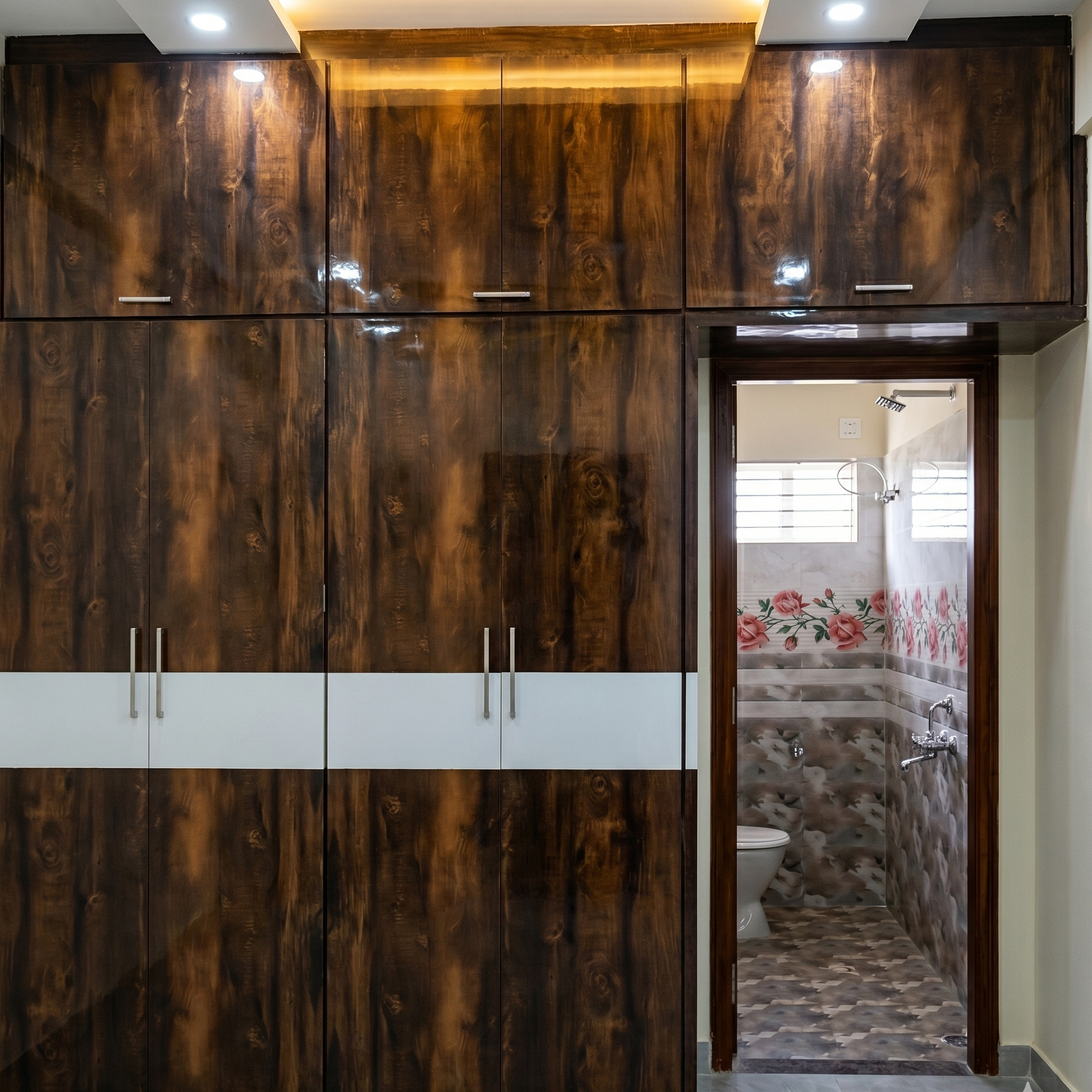 brown and white wardrobes