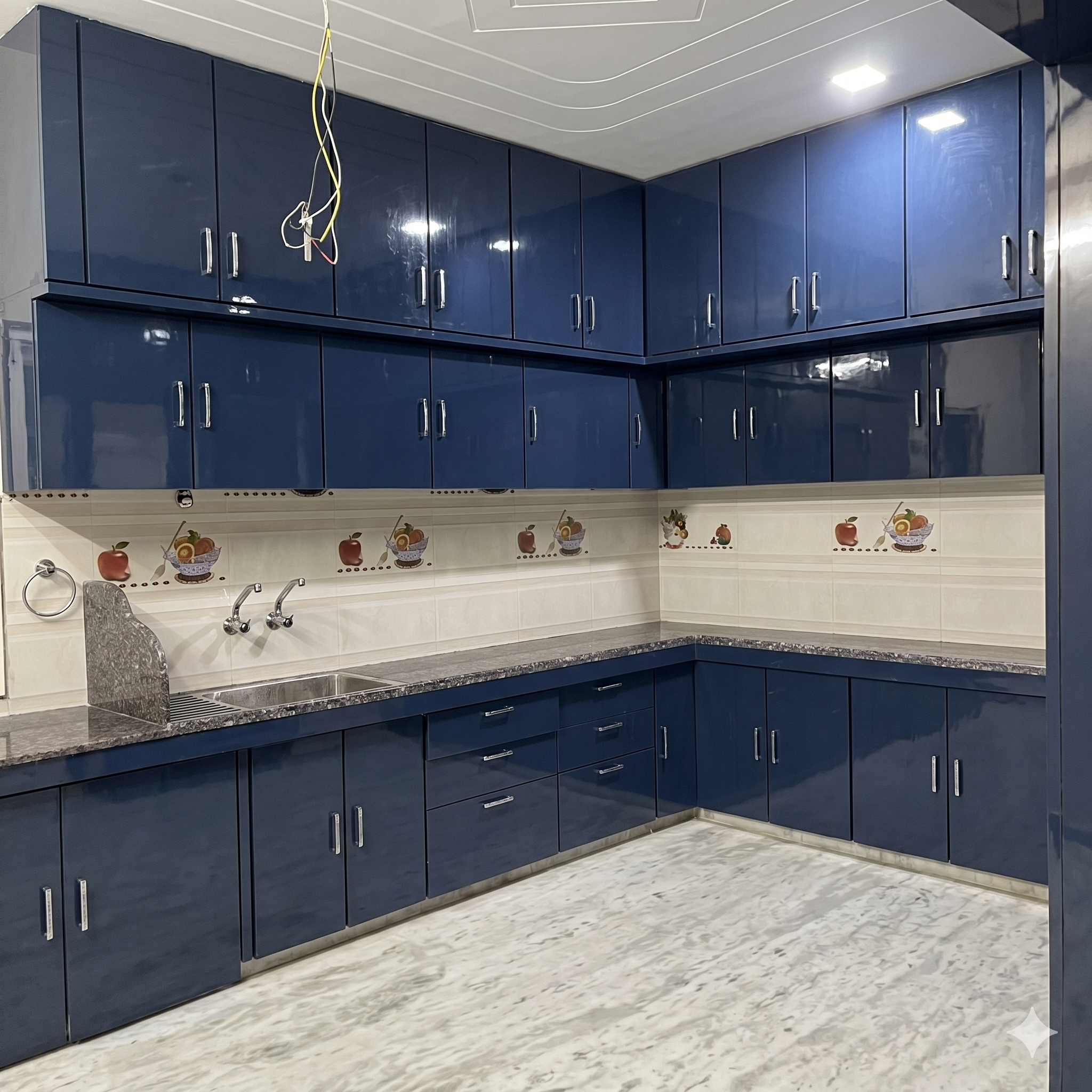 kitchen with white and navy blue