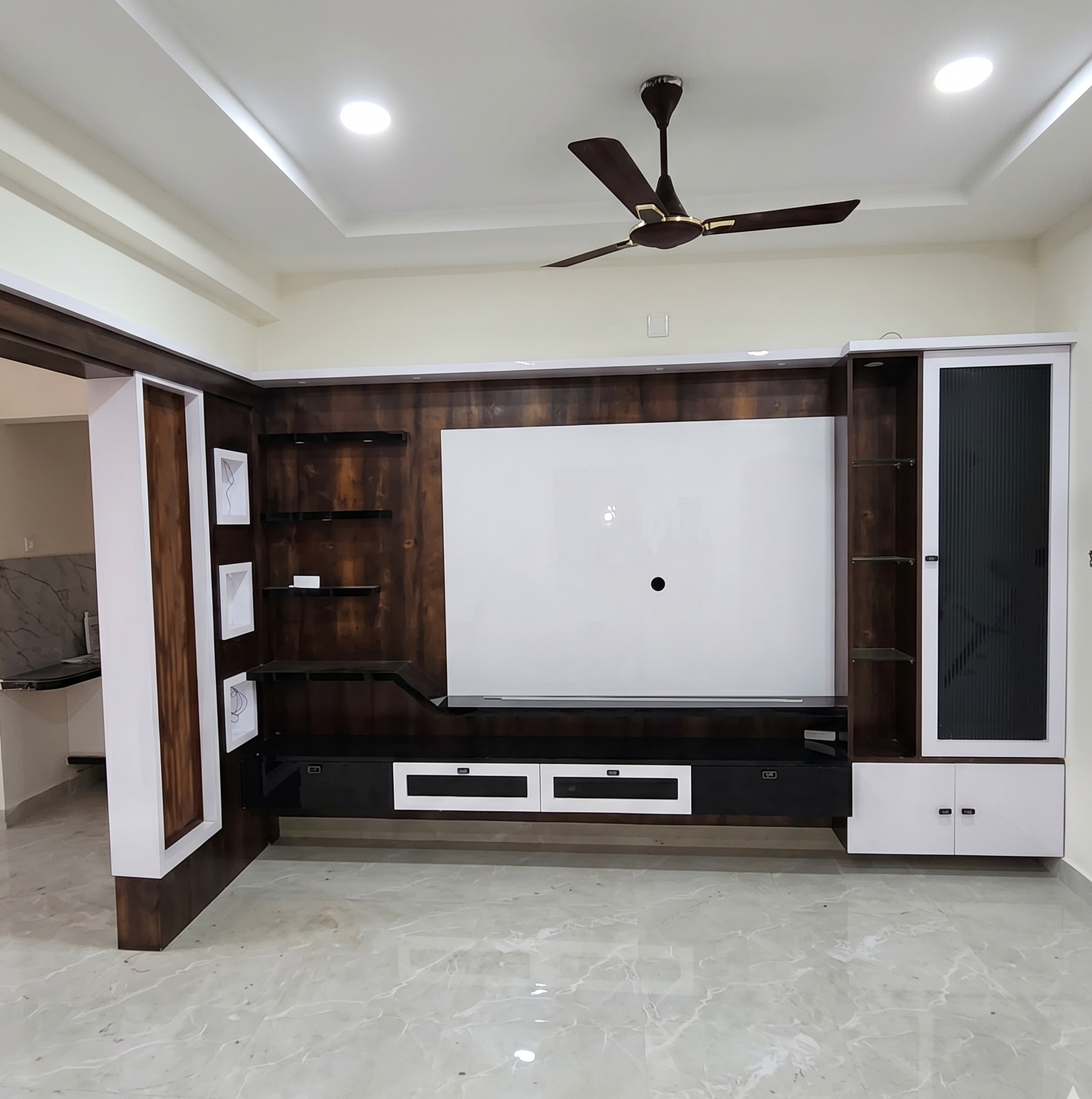 living room tv unit white and brown